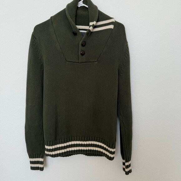 H&M L.O.G.G Men’s Green White Shawl Collar Cotton Sweater Small - Picture 1 of 9